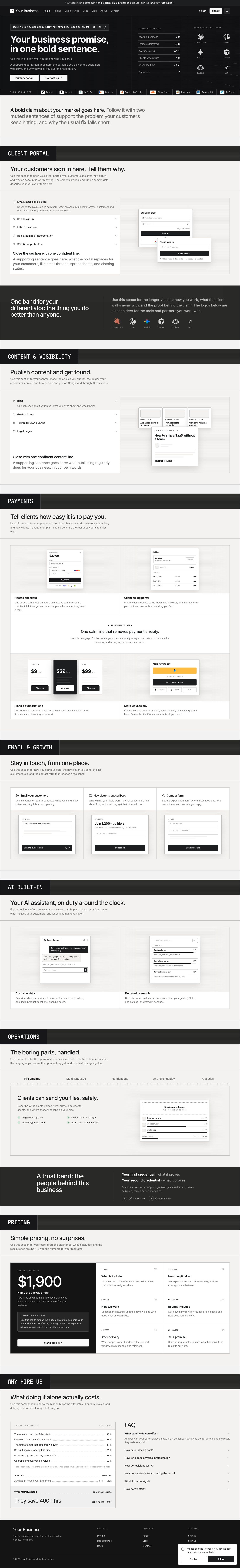 Business Website template, from the homepage hero to the footer